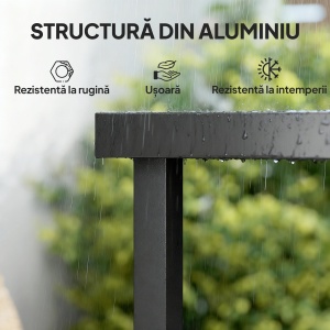 Masă de Grădină cu Blat Textură Lemn 190x90 cm pentru 8 Persoane, Masă de Dining de Exterior Dreptunghiulară din Aluminiu și Plastic, pentru Terasă, Balcon, Negru - Img 6