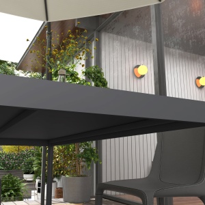 Masă de Grădină cu Lamele, Dimensiuni 145x90 cm, Masă de Dining pentru 6 Persoane, Rectangulară, din Aluminiu și Oțel, pentru Curte, Terasă, Balcon și Exterior, Gri Închis - Img 6