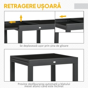 Masă de Grădină Extensibilă cu Blat din Sticlă 80-160x80x75 cm Negru - Img 5