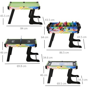 Masă de Joc 4 în 1 pentru Fotbal de Masă, Biliard, Air Hockey și Ping-Pong, 86,5x43,5x64 cm, Multicolor - Img 3