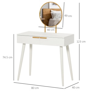 Masă de Toaletă/Machiaj cu Oglindă și 2 Sertare pentru Accesorii, Toaletă de Machiaj din Lemn, 80x40x123 cm, Alb - Img 3