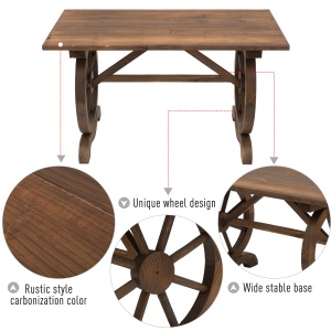 Masa Gradina Rustica din Lemn 110×60×65 cm – Cu Roti pentru Terasa - Img 5