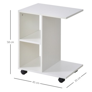 Masa Living cu 2 rafturi deschise si 4 roti pivotante, MDF, 45x35x58cm, alb - Img 3