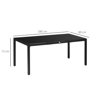 Masa pentru exterior cu 8 locuri, Masa dreptunghiulara din aluminiu pentru gradina, cu blat din sticla securizata, negru - Img 3