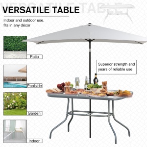 Masa pentru Gradina din Metal si Sticla cu Orificiu pentru Umbrela120x80x70cm - Img 7