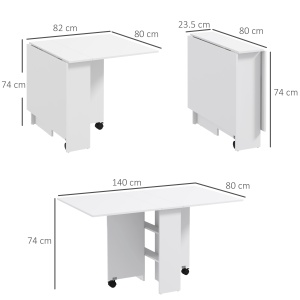 Masă Pliabilă și Extensibilă pentru 4-6 Persoane cu 2 Rafturi și 2 Roți, din Lemn și Metal, 140x80x74 cm, Alb - Img 3