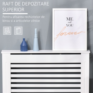 Mască pentru Calorifer din Lemn cu Structură din Șipci și Raft, 112x19x81 cm, Alb - Img 4