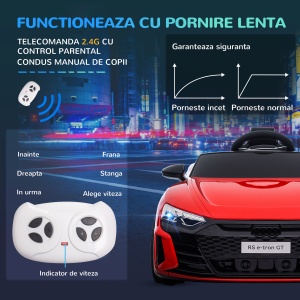 Masina electrica pentru copiii 37-60 luni Licenta Audi cu claxon si butoane muzicale, centuri de siguranta si faruri, PP si metal, 103x58x41 cm, rosu si negru - Img 6