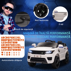 Mașinuță Electrică pentru Copii cu Motor Dublu, Suspensie și Telecomandă, 110x68x52 cm, Alb - Img 4