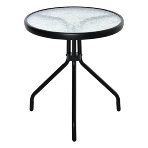 Masuta de Gradina Rotunda cu Etajera din Sticla si Structura Metalica, Φ50x55cm, Negru - Img 1