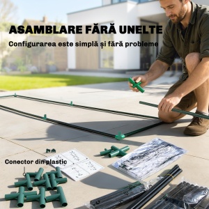 Mini Seră cu 3 Rafturi, 2 Uși Rulabile, Seră pentru Grădină cu Cadru din Oțel și Acoperire din Plastic pentru Plante, Legume, Flori, Fructe, Anti UV, 143x45x151 cm, Transparentă - Img 7