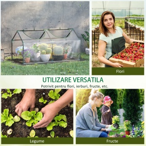 Mini Sera de Gradina cu 2 Ferestre Rulou si Copertina PVC Anti-UV, 120x60x60cm, Transparenta - Img 7