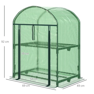 Mini Seră de Grădină cu 2 Rafturi Metalice și Acoperiș PE, Seră Compactă pentru Balcon și Terasă, 69x49x91 cm, Verde - Img 3