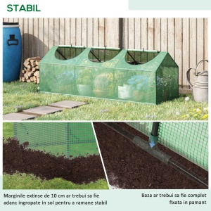 Mini seră de grădină, Seră compactă cu 3 ferestre rulou, protecție PE Anti‑UV și cadru din oțel, pentru plante, legume și fructe, 180×60×60 cm - Img 6