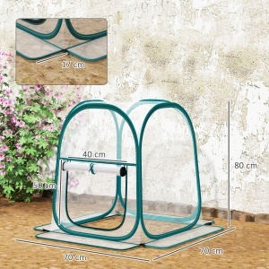 Mini Seră Pop-Up cu Acoperire din Plastic, Fereastră Rulabilă și Geantă, 70x70x80 cm, Transparentă - Img 3