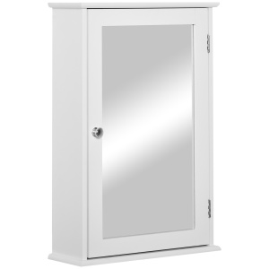 Mobilier Baie Suspendat cu Oglinda si Usa cu Inchidere Magnetica, 41x14x60cm - Alb - Img 1