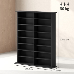 Mobilier Bibliotecă cu 16 Rafturi pentru 720 CD-uri din Lemn 106.5x24x126.3 cm Negru - Img 3