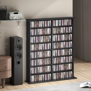 Mobilier Bibliotecă cu 16 Rafturi pentru 720 CD-uri din Lemn 106.5x24x126.3 cm Negru - Img 9