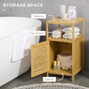 Mobilier de Baie din Bambus cu Dulăpior cu Ușă și Rafturi, 33x36,5x67 cm, Lemn Natural - Img 4
