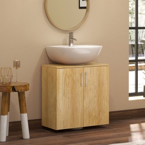 Mobilier de Baie Modern Sub Chiuvetă, Dulăpior Suspendat cu 2 Uși și 2 Rafturi, 60x30x60 cm, Lemn Natural - Img 2