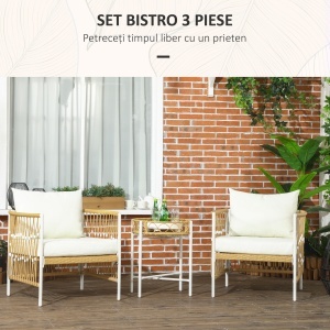 Mobilier din 3 Piese pentru Terasă, Set din 2 Canapele și o Măsuță de Cafea pentru Exterior din Ratan, 72x66x64 cm, Crem - Img 4