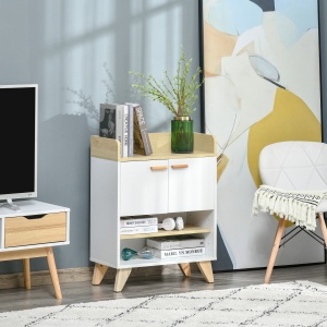 Mobilier multifunctional cu dulap cu 2 usi si compartimente deschise, din lemn, alb - Img 2