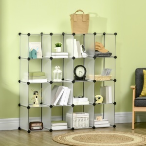 Mobilier pentru incaltaminte modular, 16 cuburi 30x30x30cm din plastic PP si otel , transparent - Img 2