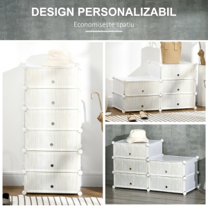 Mobilier pentru incaltaminte modular, 6 cuburi 45x35x17cm din plastic PP si otel, alb - Img 5