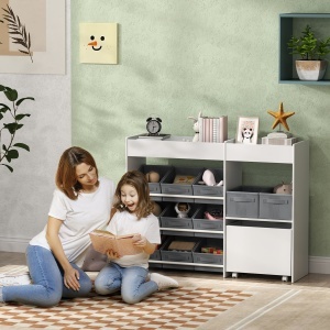 Mobilier pentru Jucării pentru Copii cu 11 Coșuri din Țesătură, Dulap și Rafturi, 105x30x80 cm, Alb - Img 2