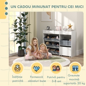 Mobilier pentru Jucării pentru Copii cu 11 Coșuri din Țesătură, Dulap și Rafturi, 105x30x80 cm, Alb - Img 7
