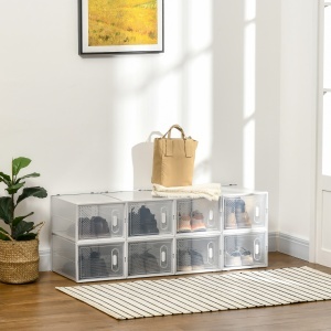 Mobilier pentru organizarea incaltamintei cu gauri de ventilare, 8 cuburi, 28x36x21cm din Plastic PP, Alb si transparent - Img 2