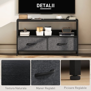 Mobilier pentru Televizor de 47" cu Sertare Pliabile din Material Textil și Raft, 98x29x56 cm, Negru - Img 6