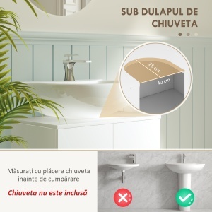 Mobilier Sub Chiuvetă pentru Baie cu 2 Uși, Raft Central, Mâner și Picioare Antiderapante, 60x35x60 cm, Alb Lucios - Img 4