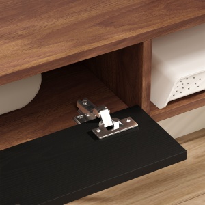 Mobilier TV Suspendat, Suport TV Până la 50" cu Sertar Rabatabil, 2 Rafturi Deschise și Orificiu pentru Cabluri, Mobilier pentru Televizor pentru Sufragerie, Dormitor și Sală de Stat, 120x24x16 cm, Nuc - Img 7