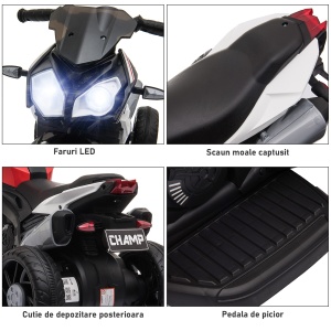 Motocicleta Electrica Copii 6V – Rosu/Negru cu Lumini & Sunete - Img 7