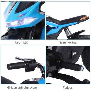 Motocicleta Electrică Copii cu Suspensie Dublă și Muzică și Lumini pentru Copii de la 3 la 8 ani Albastru - Img 5