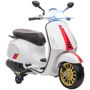 Motocicletă Electrică pentru Copii, Motocicletă cu Muzică, Două Motoare, Far, MP3, USB, Radio FM și 2 Roți de Antrenament, 107x47x73 cm, Alb - Img 1