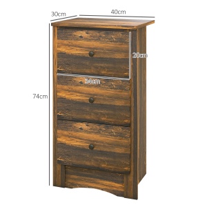 Noptieră cu 2 Sertare în Stil Rustic, Noptieră pentru Dormitor din Lemn, 40x30x74 cm, Maro - Img 3