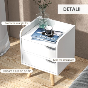 Noptiera cu 2 sertare picioare din pin mobila pentru casa alba - Img 6