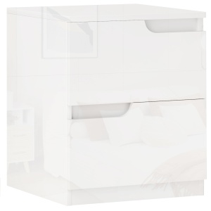 Noptieră Modernă cu 2 Sertare și Design Lucios, Noptieră pentru Dormitor din PAL, 40x40x48 cm, Alb Lucios