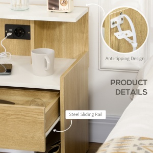 Noptiera Moderna cu Prize & USB – Lemn Natur, Sertar 40×40×60 cm - Img 6