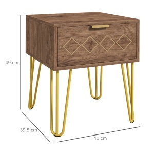 Noptiere Moderne Set 2 Bucati din PAL si Otel cu Sertar, 39.5x41x49 cm, Maro - Img 3