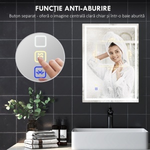 Oglindă Baie Antiaburire cu Lumină LED și Difuzor Bluetooth 50x70 cm - Img 7