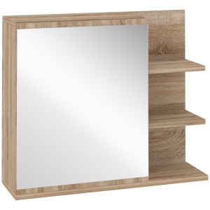 Oglinda de Baie 60×50 cm cu Rafturi Lemn & Sertar - Img 1