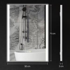 Oglindă de Baie cu Lumină LED în 3 Culori și Funcție Memorie, din Sticlă Temperată, 70x50x3 cm, Argintiu - Img 3