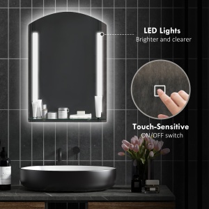 Oglindă de Baie cu Lumină LED Reglabilă pe 3 Culori și Raft din Sticlă, 50x12x70 cm, Argintiu - Img 5