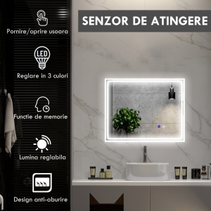 Oglinda de Baie cu Lumini LED, 90x70cm - Img 4