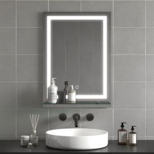 Oglindă de Baie cu Lumini LED în 3 Culori Reglabile și Raft din Sticlă, 50x12x70 cm, Argintiu - Img 6