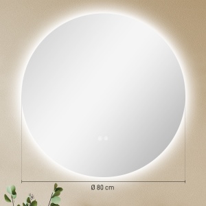 Oglinda de Baie Rotunda cu Lumina LED in 3 Culori si intrerupatoare Touch, Ø70x3.5 cm, Transparent - Img 3