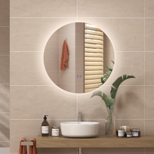Oglinda de Baie Rotunda cu Lumina LED in 3 Culori si intrerupatoare Touch, Ø70x3.5 cm, Transparent - Img 9
